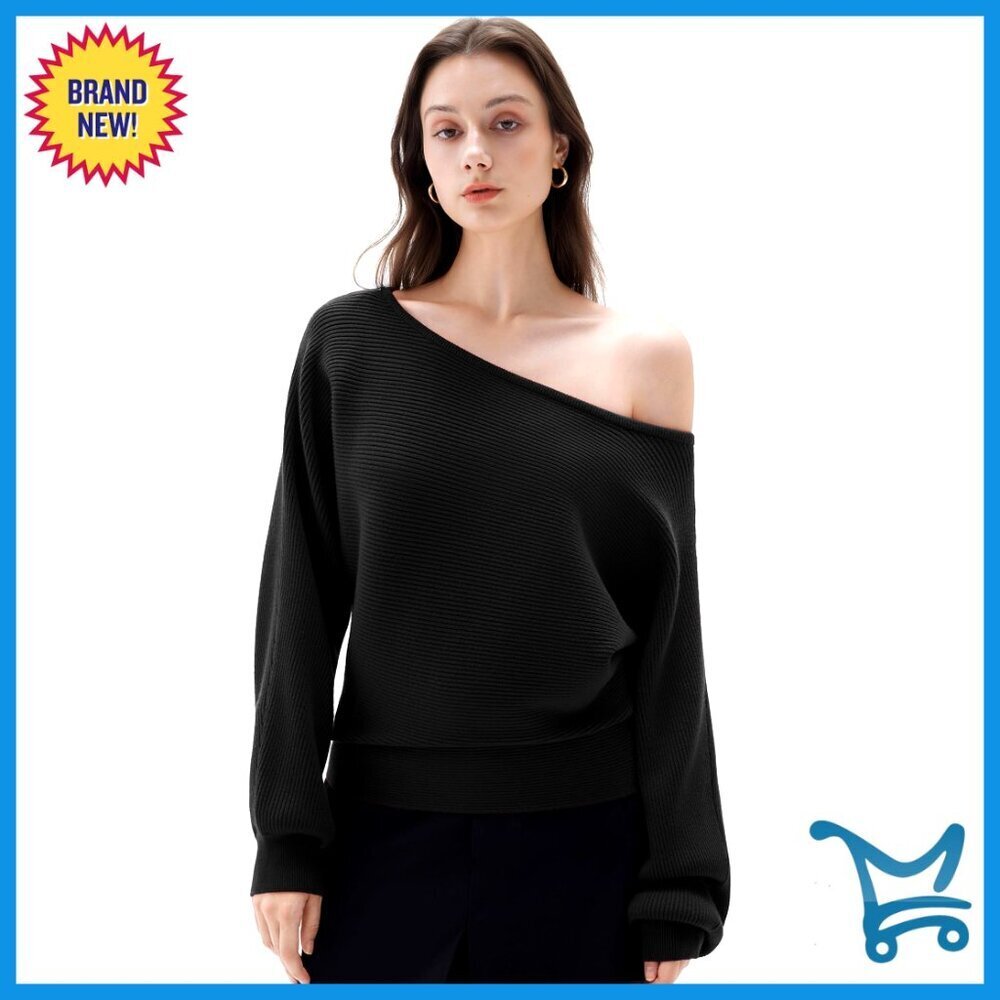 Oversized Cashmere Blend Pullover Boat Neck Off Shoulder Chunky Knit Sweater